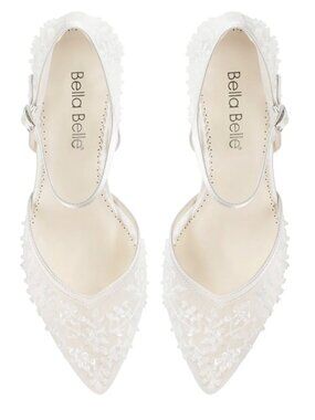 Bella Belle "Carla" - Floral Beaded Lace D’Orsay Block Heels (Size 9)